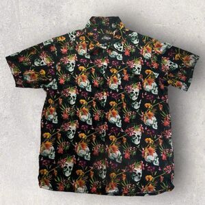 Brooklyn Standard Skull Floral Lei Hawaiian Shirt UPSIDE DOWN LOGO TAG Medium